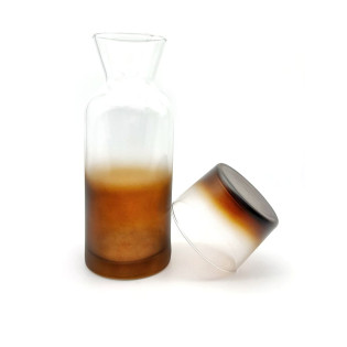 Özcam Kristal D-2414 Tek Kişilik Buz Efektli Amber Renk Başucu Sürahisi ve Su Bardak Takımı