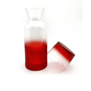 Özcam Kristal D-2416 Buz Efektli Kırmızı Başucu Sürahisi ve Su Bardağı Takımı
