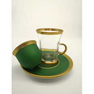Yeşil Doğal Boyalı Kulplu Çay Takımı